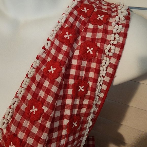 NWT X by NBD Florence Red & White Gingham Beaded Embroidered Mini Dress NWT - Picture 6 of 11